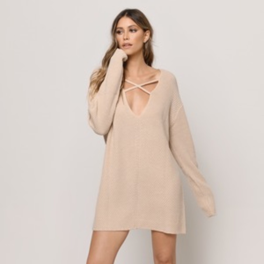 TOBI Don't Let Me Down Beige Sweater Dress - Size S